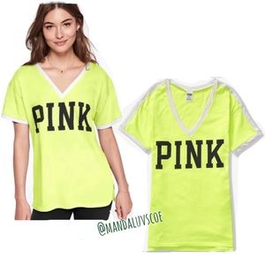 💕VS PINK LEGGING TEE NEON YELLOW WITH LOGO